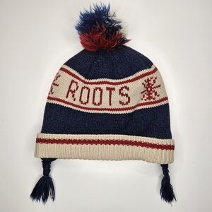 5/$25 Roots Kids Canada Pom Pom Beanie Hat Earflap Winter Knit Blue Red 3-5 Yrs